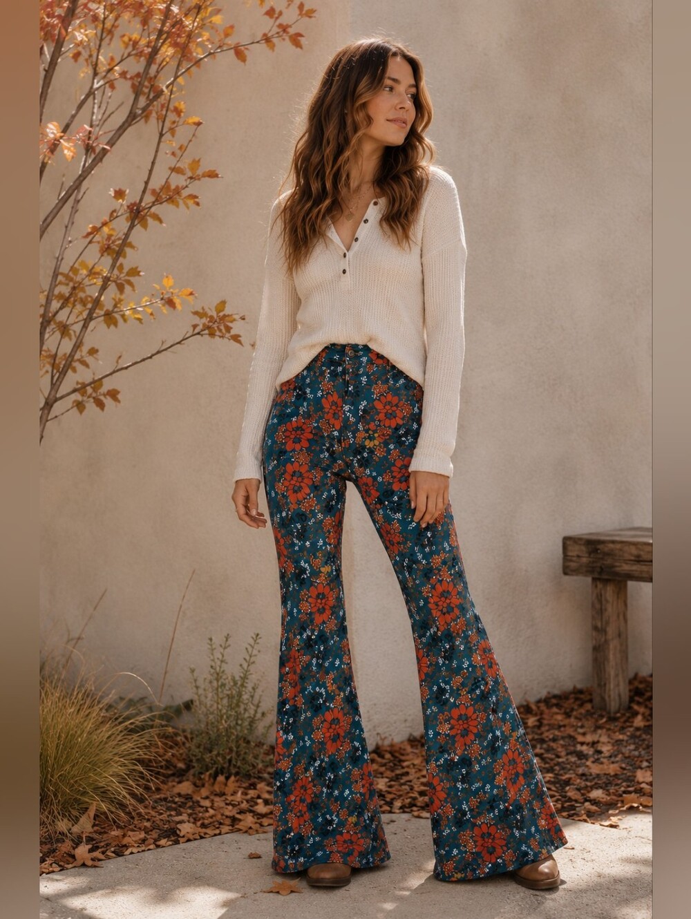 FREE PEOPLE Can’t Take My Eyes Off Of You Teal Floral High Rise Flare Pants Boho